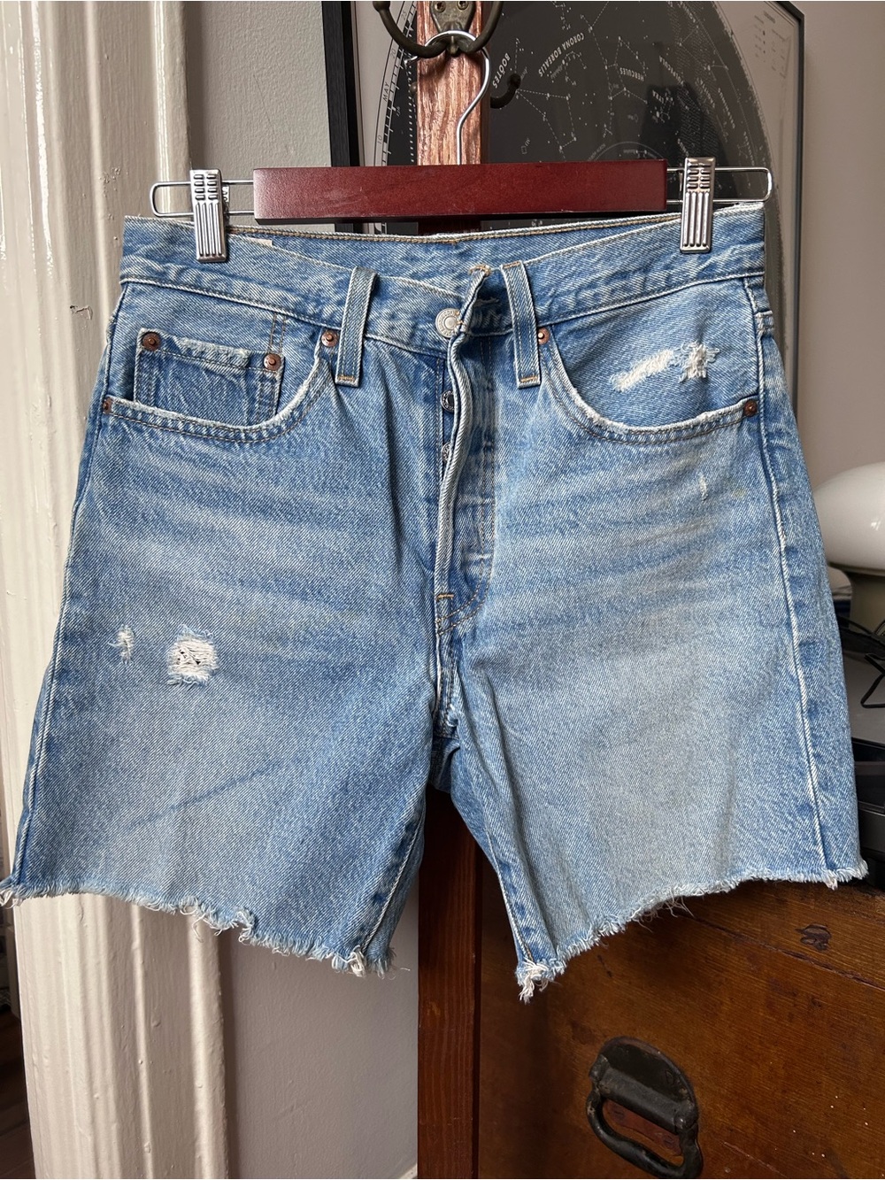 Levi's Light Blue Distressed Denim Cutoff Shorts